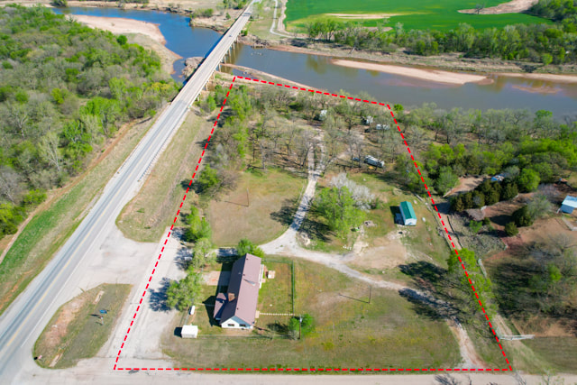 Aerial drone view of Rivershire RV Resort along the Salt Fork River